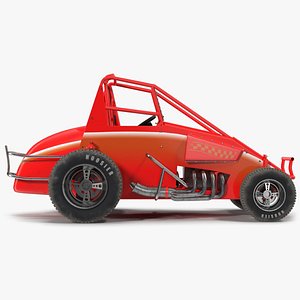 Non-wing Sprint Car Red 3D Model
