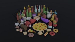 Low-poly Cartoon food and drinks Polygonal Style 3D model