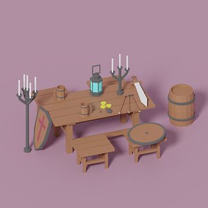 3D Cartoon Medieval Tavern Pack model