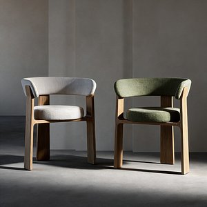 3D model Modern Wood Dining Chair Curved Back Lounge Chair 3D Model