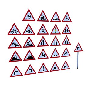 3D model german warning traffic signs