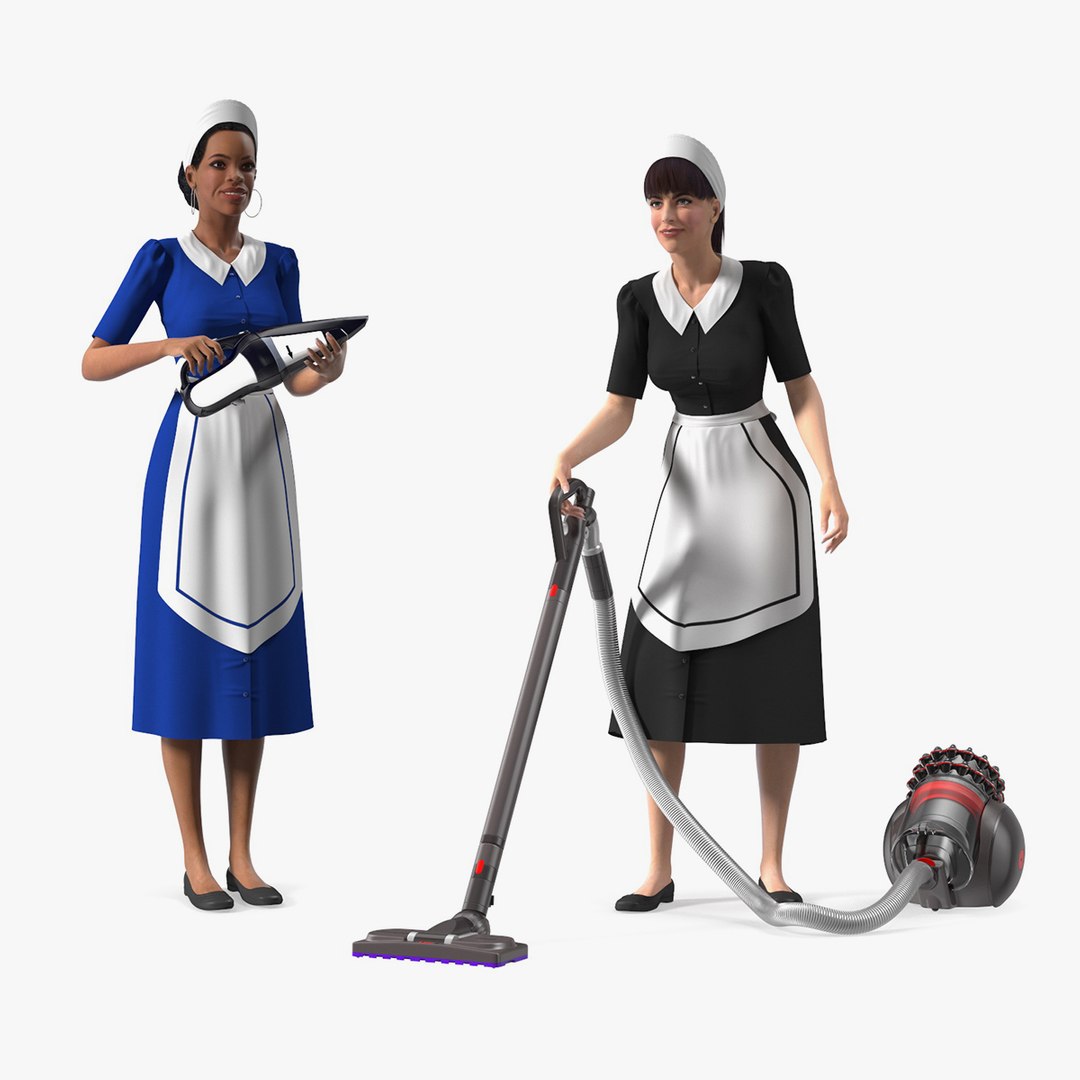 Rigged Housekeeping Maids Collection 3D model preview