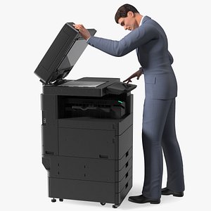 Multifunction Copier with Business Man 3D model
