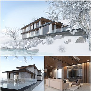 Winter Lake House Exterior and Interior 3D model