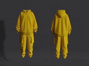 3D Women Oversized Hoodie and Cargo Pant Outfit 3d Model