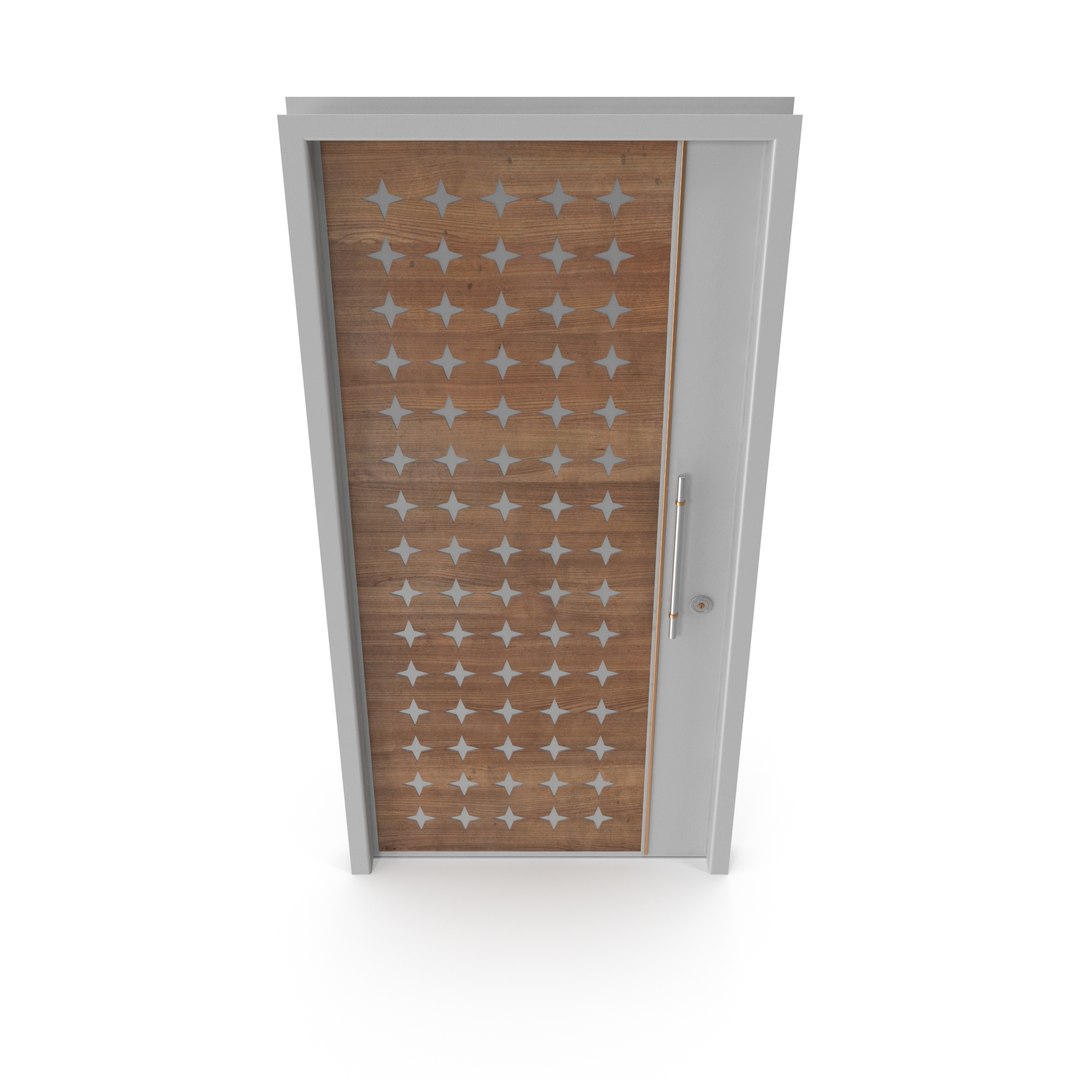 Modern Design White Metal Steel Door With Wooden Details Model 3D Model ...