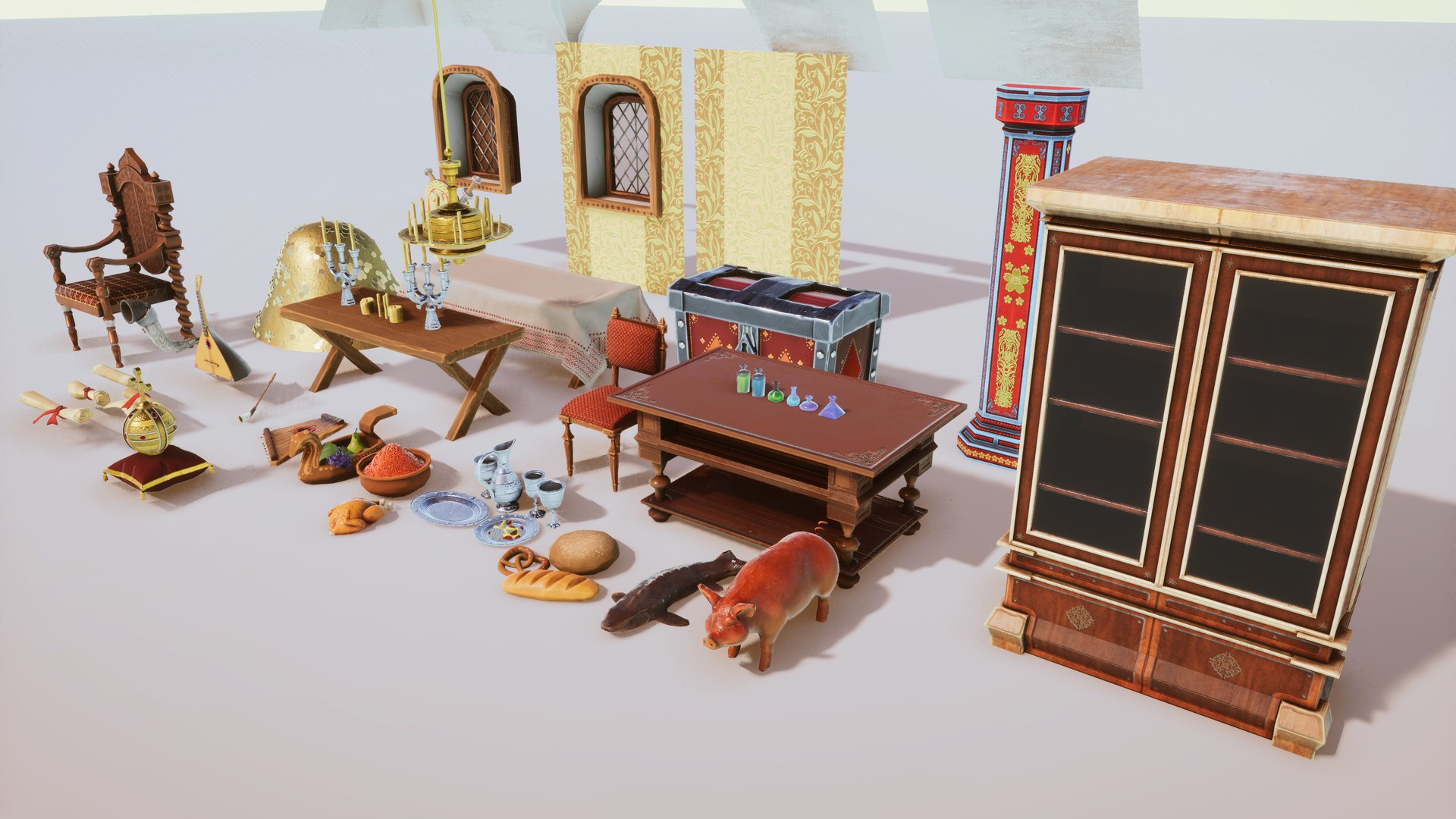 Stylized Medieval Interior Props Kit 70 plus Items 3D model ...