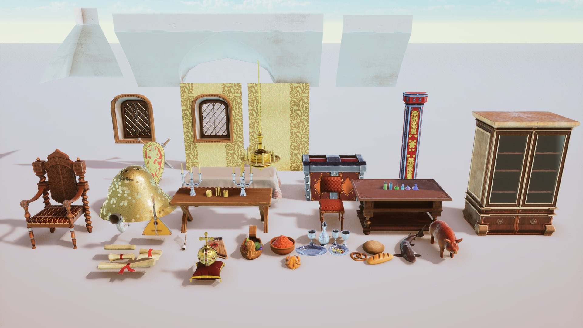 Stylized Medieval Interior Props Kit 70 plus Items 3D model ...