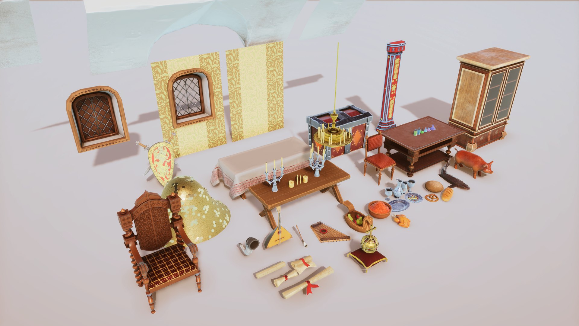 Stylized Medieval Interior Props Kit 70 plus Items 3D model ...