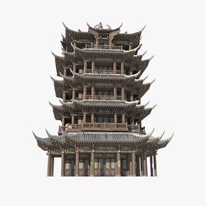 Multi story attic in ancient Asian architecture model