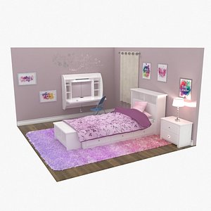 3D bedroom girl desk bed frame