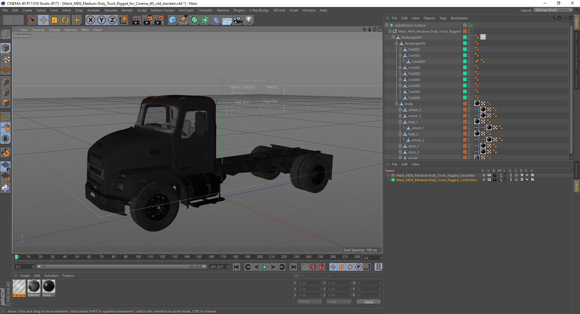 Medium-Duty Truck Rigged for Cinema 4D 3D model preview