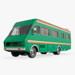 3D Large RV Motorhome with Side Windows Vintage Green Simplified
