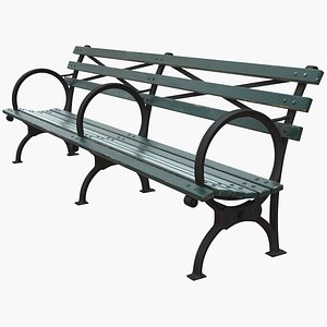 3D realistic bench long green model