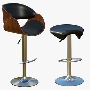 3D Realistic Black Leather Stool Chair model