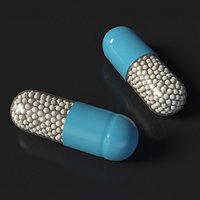 Blue and White Granule Capsule