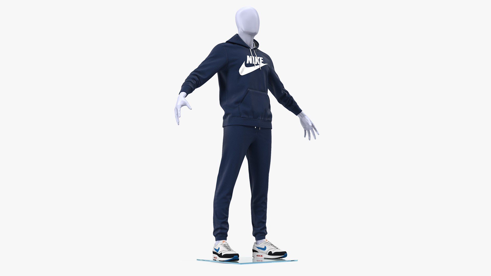 Nike Sportswear Suit Blue Lowered Hood on Mannequin 3D model preview