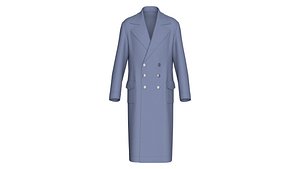Men Double-Breasted Long Overcoat 3D model