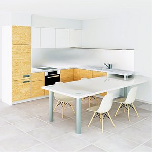 Open modern kitchen with rotating dining table