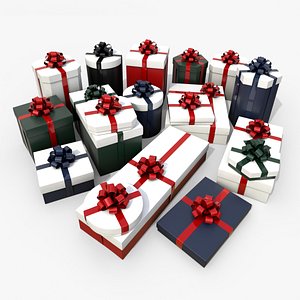 Gift Boxes - Complete Assortment with Tied Ribbon Rosette 3D