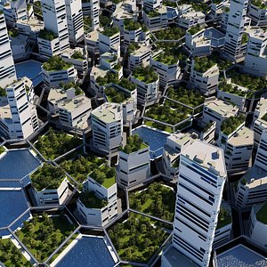 3D futuristic city cityscape model