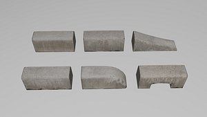 3D Concrete Curb Blocks Pack Low-poly 3D model