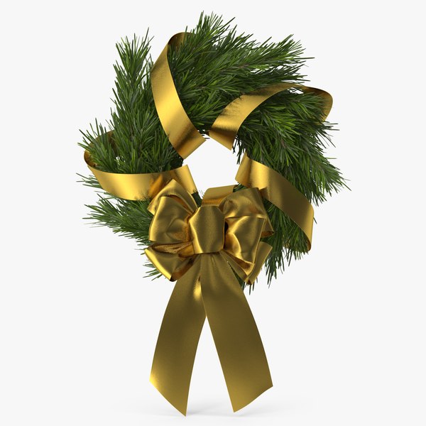 Christmas Wreath with Gold Bow and Ribbon 2 3D model
