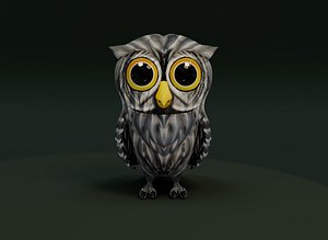 Cartoon Grey Owl Rigged 3D Model
