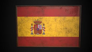3D Old Picture Frame With Spain  Flag - Game Ready PBR Low-poly 3D Model