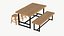 3D Realistic Wood Dining Table Stool model