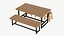 3D Realistic Wood Dining Table Stool model