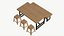3D Realistic Wood Dining Table Stool model