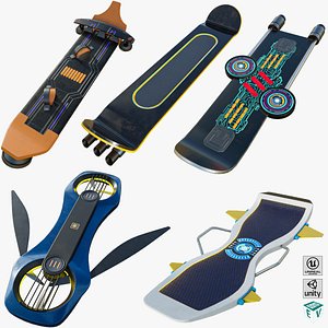 3D model 5 Sci Fi Hoverboards All PBR Unity UE Textures Included