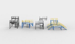 Industrial Stairs Bridge set 3D model 3D model