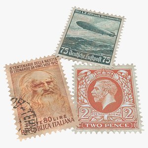3D Old Commemorative Stamps Set Zeppelin Da Vinci King George