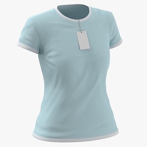 Female Crew Neck Worn With Tag White and Blue 02 3D model