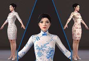Asian woman Chinese dress beauty 3D model