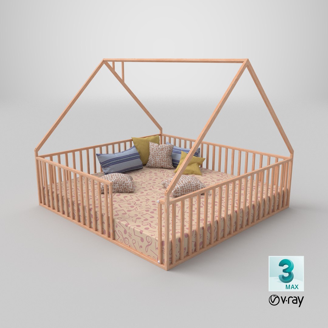 3D model Wooden House Bed with Safety Rails and Decorative Bedding https://p.turbosquid.com/ts-thumb/yO/BwpPHo/J9/stemcell_max_vray_render/png/1793040509/1920x1080/fit_q87/c19fda14185d4c34dc7b8797c0bf76644df26487/stemcell_max_vray_render.jpg