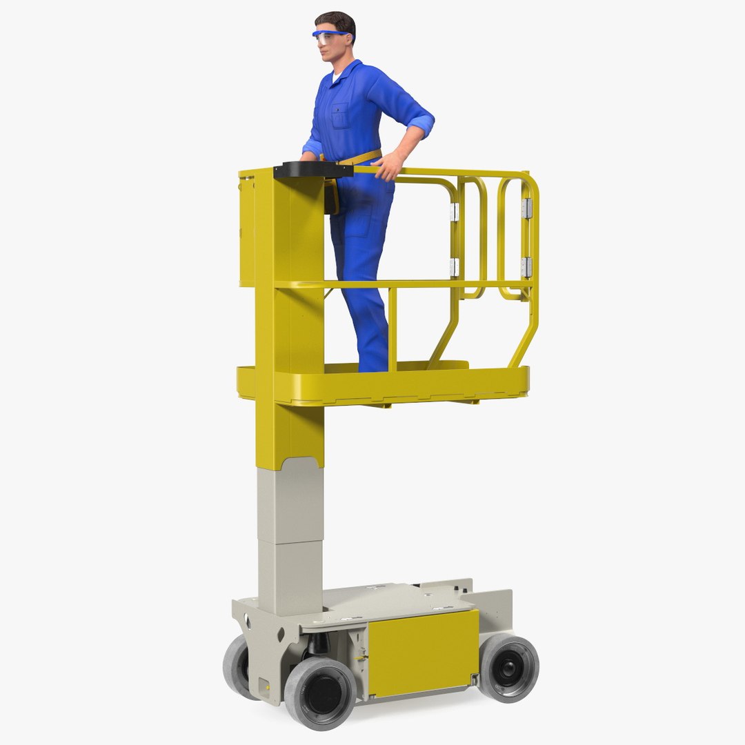 Electrician with Vertical Mast Lift Rigged 3D model preview