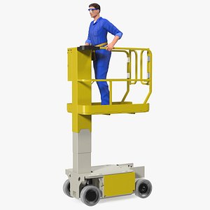 Electrician with Vertical Mast Lift Rigged 3D model