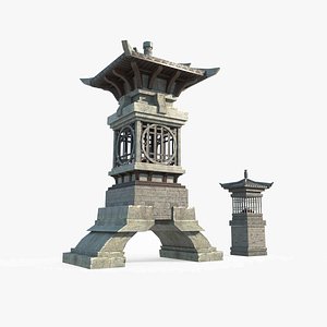 Asian ancient landscape stone lamp 3D model