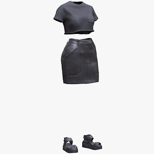 Womens - Shoes - Skirt - Tshirt 3D model