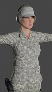 Soldier Woman Low-poly 3D model Ready for games