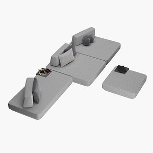 Modular sofa 2 with pillows and decor elements 3D model