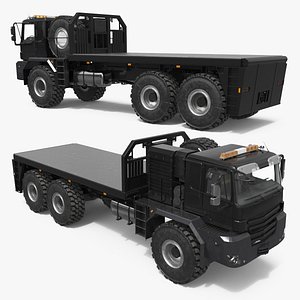 3D Heavy Flatbed Truck Black Simplified model