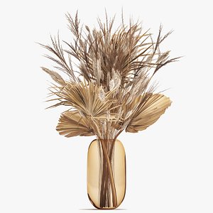 3D Bouquet of dried flowers in a glass vase 150