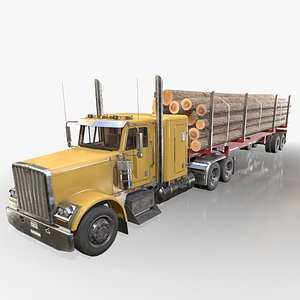 Flat Top Semi Truck Logging Trailer - Low Poly