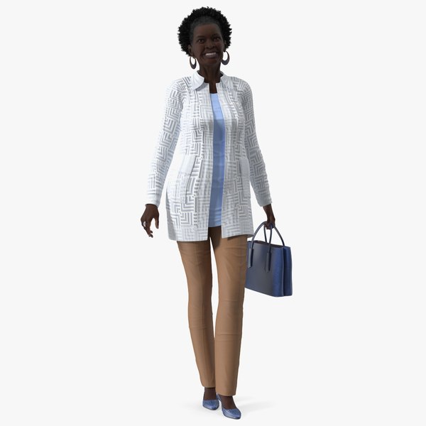 3D Afro American Grandma Everyday Style Walking