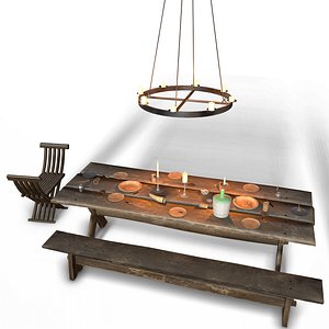 medieval dishes candles assets 3D