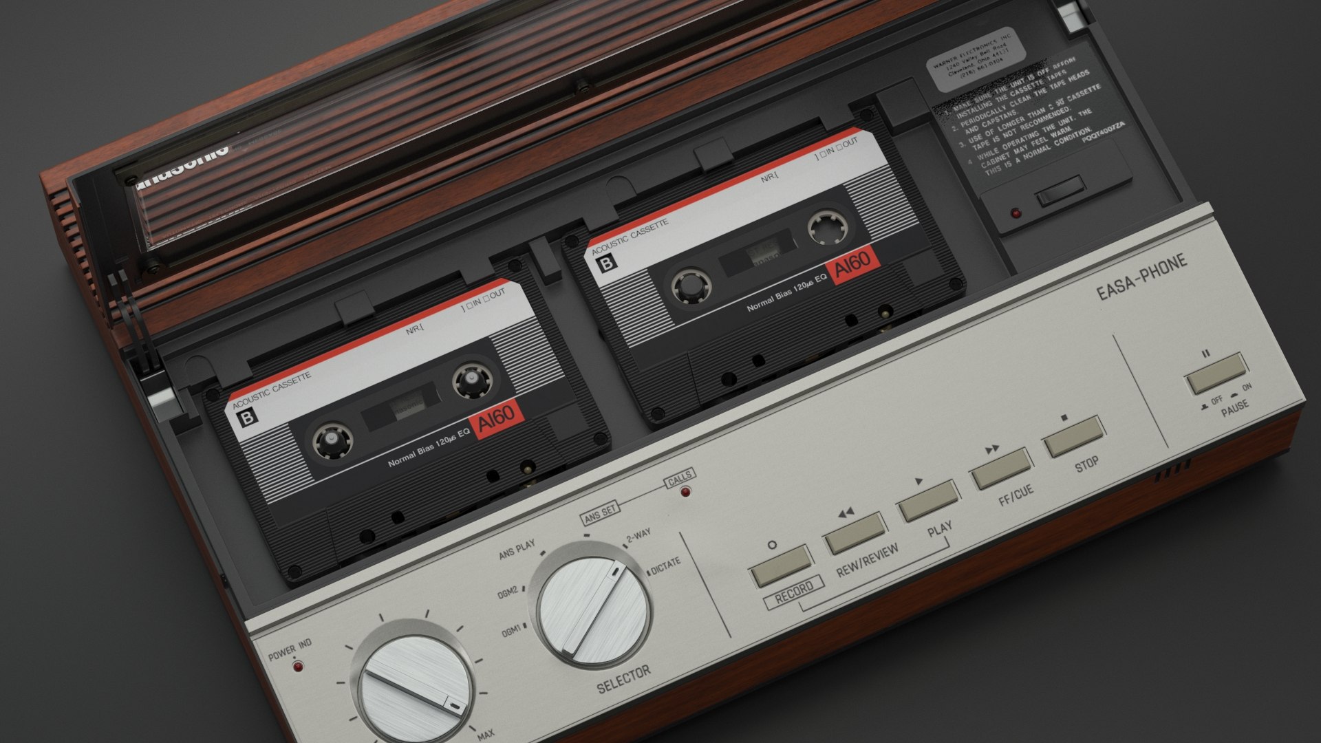 3D Vintage Panasonic Easa Phone Cassette Tape Answering Machine